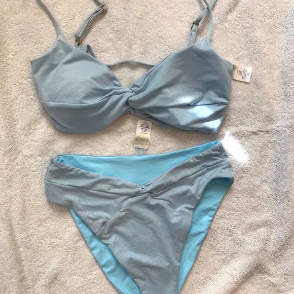 L*SPACE light shimmer blue bikini, Size L - Picture 3 of 4